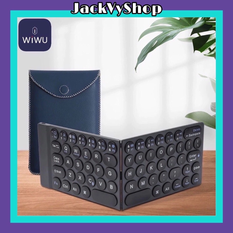 Bàn phím không dây mini bluetooth cho Máy tính bảng / Điện thoại gập gọn ( TẶNG KÈM GIÁ ĐỠ + BAO DA ) Chính hãng Wiwu