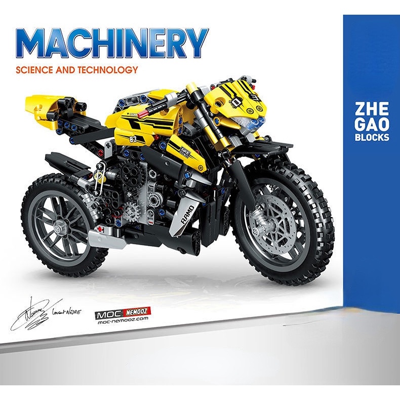 Đồ chơi Lắp ráp mô hình Technic zhegao 1262 siêu xe mountain motorcycle màu vàng
