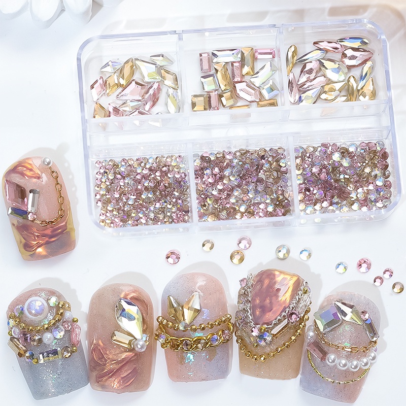 Hộp 6 Ngăn Đá Pha Lê Lấp Lánh Trang Trí Móng Tay BORN PRETTY