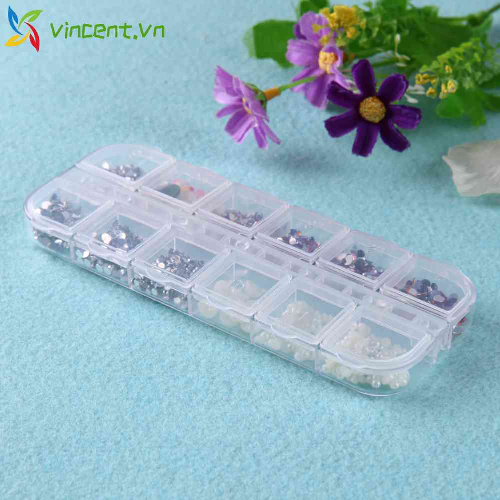 Hộp 12 Ngăn Đựng Hạt Cườm Thêu Tranh Đính Đá