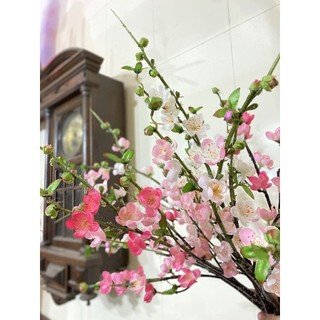 Cành hoa đào cổ cành dài 70cm, hoa giả trang trí tết, hoa giả cao cấp
