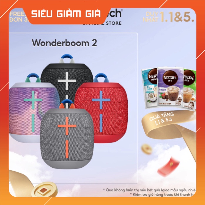 Loa di động Bluetooth Logitech UE Wonderboom 2 - nhỏ gọn, âm thanh 360o, kháng nước
