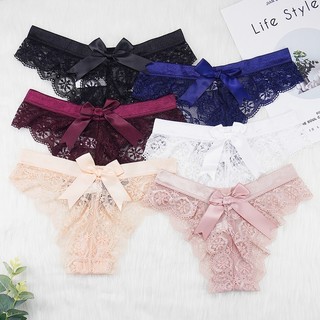 Quần Lót Ren Khoét Rỗng Lưng Thấp Đính Nơ To plus size s-xl Cho Nữ