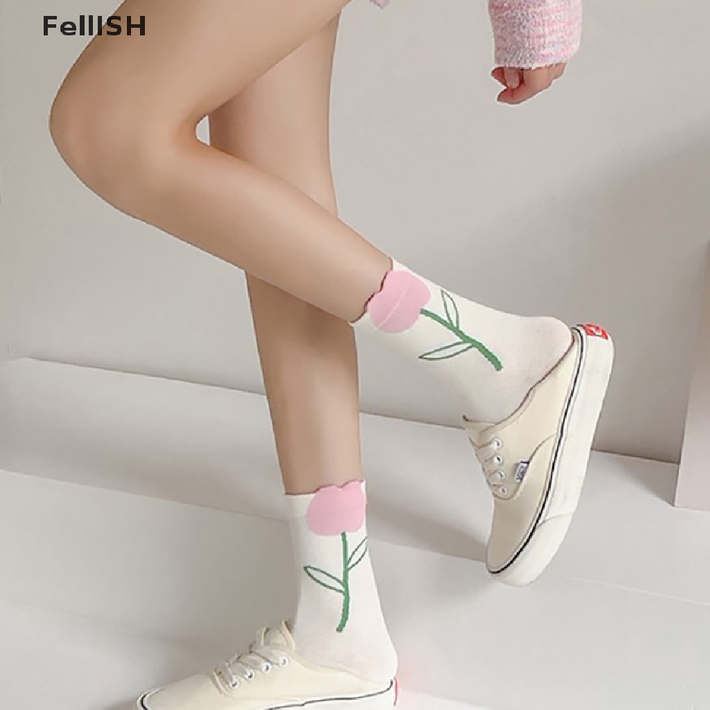 1 Đôi Vớ Cổ Trung Thoáng Khí In Họa Tiết Hoạt Hình Dễ Thương Thời Trang Cho Nữ 439br