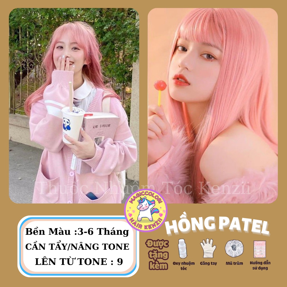 Thuốc nhuộm tóc HỒNG PATEL - BABY PINK lên từ level 9 - 10 tặng oxi găng tay mũ chùm KENZII | Thuốc nhuộm tóc hồng