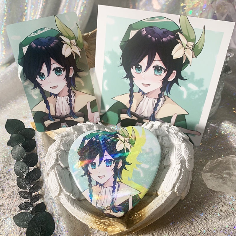 Genshin Doujin Merch huy hiệu tình yêu thẻ trong suốt thẻ vuông bộ đồ ba mảnh