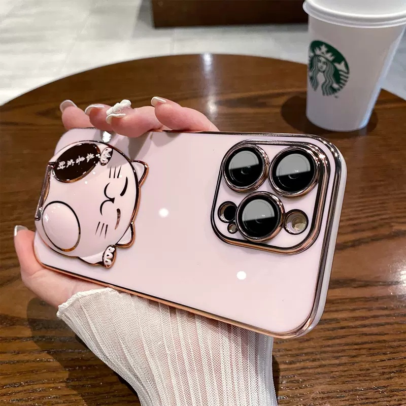 Ốp Điện Thoại Silicon Mềm Siêu Mỏng Gắn Giá Đỡ Hình Mèo May Mắn 3D Cho Iphone 12 Pro Max 13 Pro Max 14 Pro Max 14 Plus