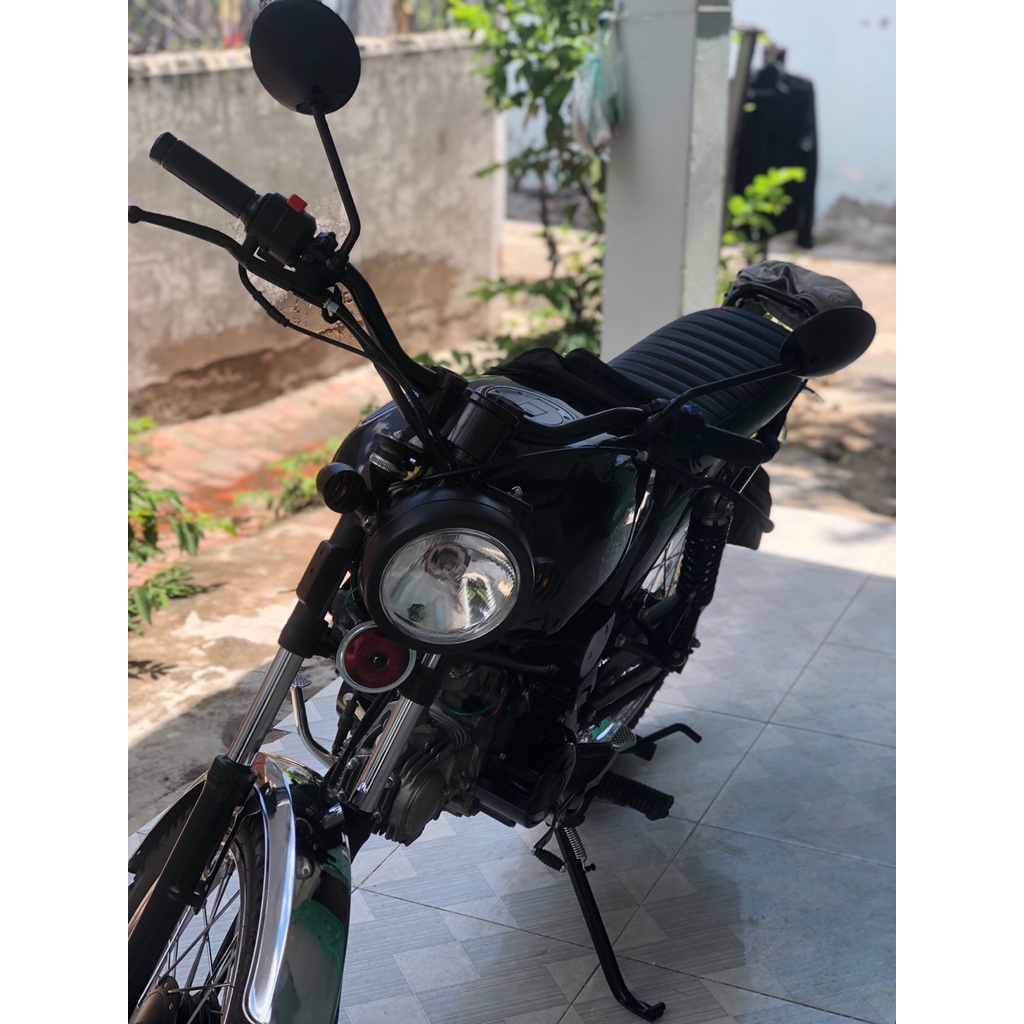 Gương chiếu hậu tròn classic cafe Racer chân ốc 10mm cao 30cm