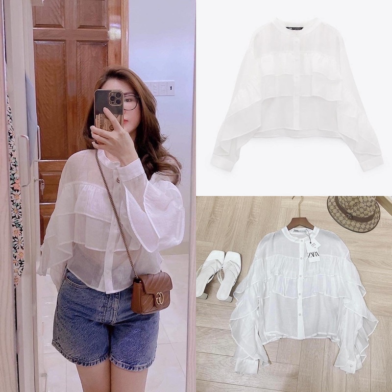 Áo sơmi phối bèo xếp lớp (kèm ảnh thật)