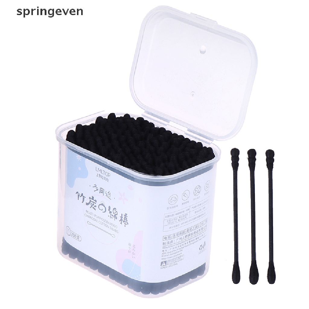 Hộp 200 Tăm Bông Cotton Màu Đen Thiết Kế Xoắn Ốc Dùng Một Lần