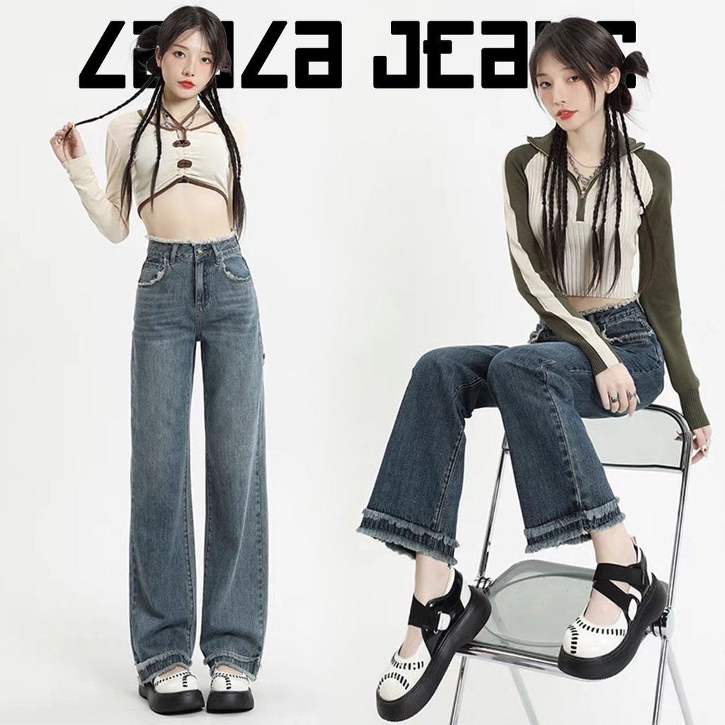 Quần Jean Ống Rộng Quảng Châu Cạp Cao Rách Kiểu Layla Ver.122