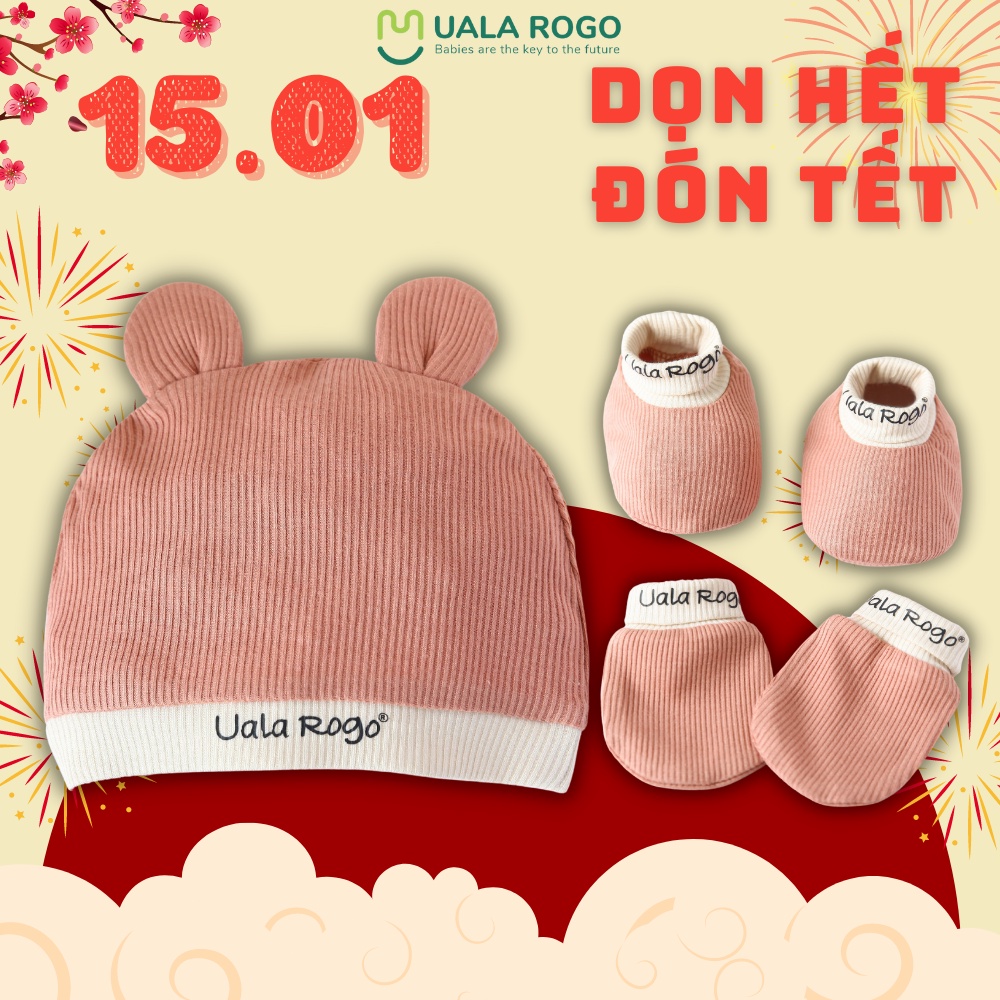 SET bao chân tay mũ sơ sinh Ualarogo vải sợi tre bamboo 2453 2454