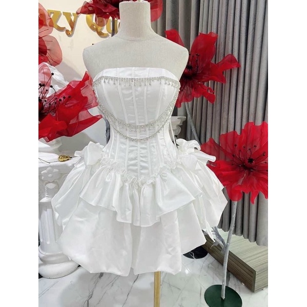 Đầm dáng mini xoè phồng bí cúp dây đá TRIPBLE T DRESS - size S/M/L - MS351V