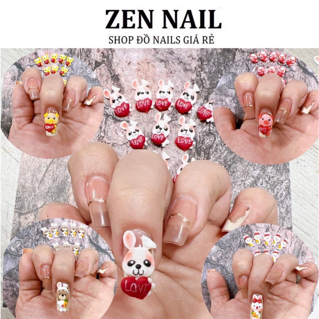 Charm nail , charm gấu bột gắn móng