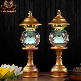 [HÀNG SẴN] CẶP 2 CÂY ĐÈN LED HOA SEN PHA LÊ THỜ CÚNG TRANG TRÍ