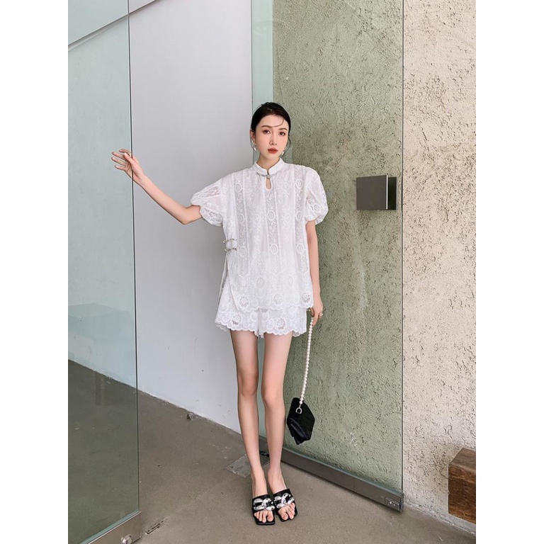Áo Sơ Mi Trắng Tay Lửng Thêu Họa Tiết Phong Cách Mới Mùa Hè Cho Nữ