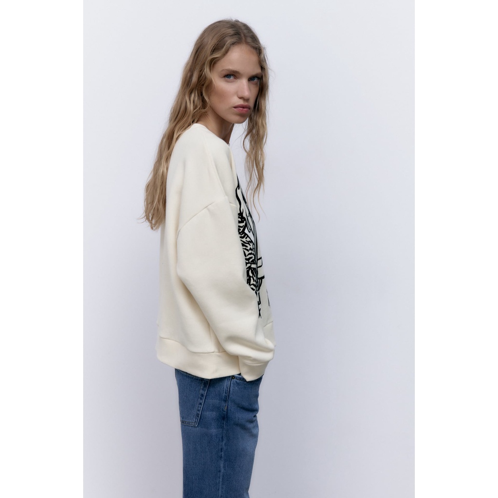 Zara Áo sweater Cổ Tròn In Họa Tiết Thời Trang Mùa Thu Cho Nữ 0085888