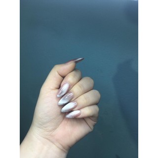 Nailbox móng úp thiết kế mắc mèo hồng nhũ viền