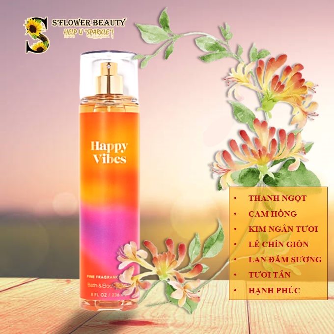 Auth US - 236ml | Fruity & Happy | Xịt Thơm Nước Hoa Toàn Thân Lưu Hương Mịn Da Bath & Body Works Fine Fragrance Mist