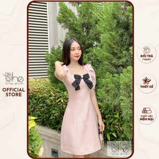Đầm dự tiệc cổ vuông đính nơ She,Đầm nữ sang trọng ngắn đi tiệc SDX165