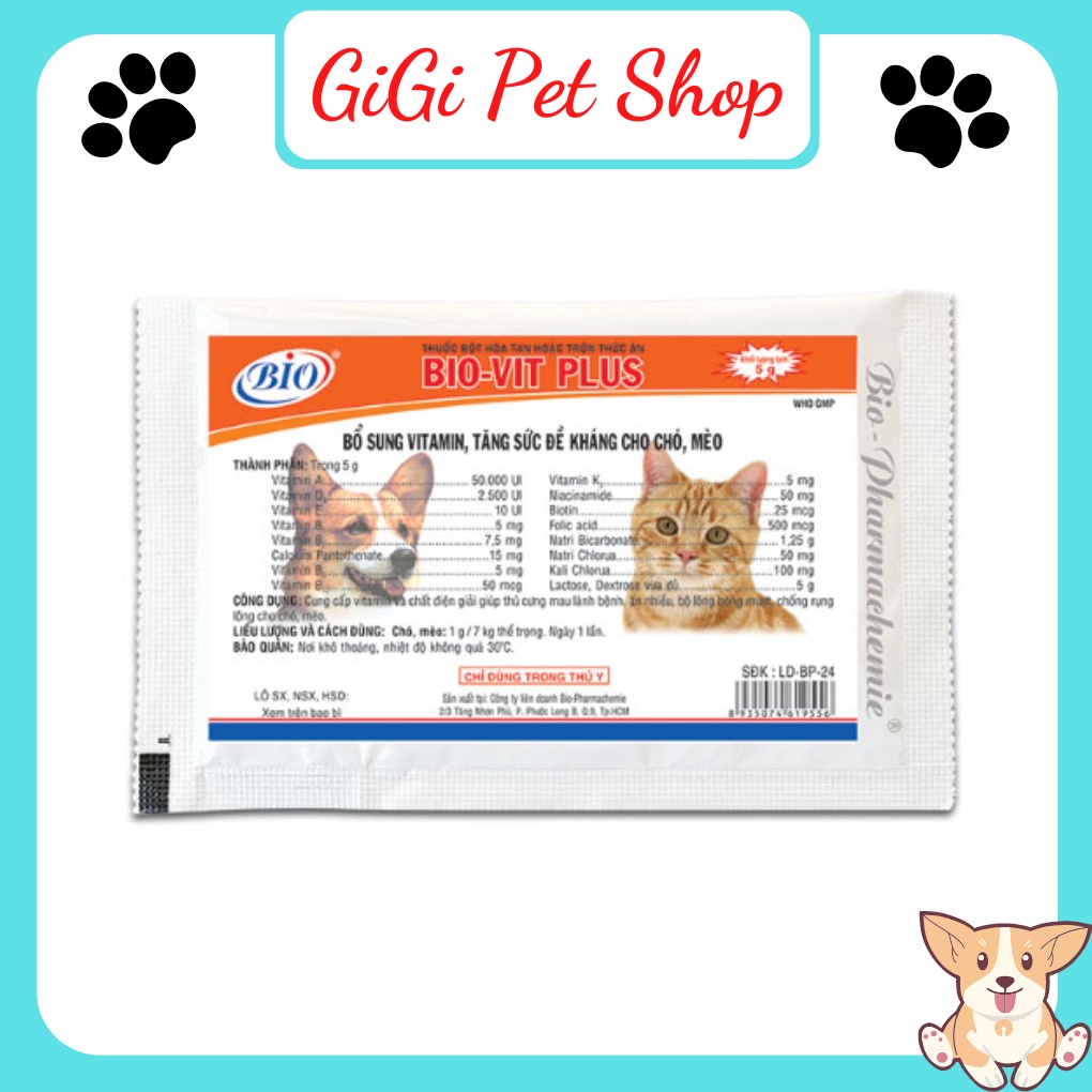 Bio-Vit Plus gói 5g bổ sung Vitamin, tăng sức đề kháng cho chó mèo phụ kiện thú cưng giá rẻ - GiGi Pet Shop