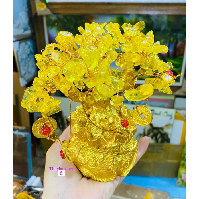 Cây tài lộc đa thach anh vàng trưng thần tài may mắn sung túc tài lộc cả năm