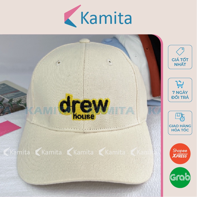 Mũ Lưỡi Trai, Nón Lưỡi Trai KAMITA Thêu Chữ Drew Nam Nữ Hàn Quốc, Nón Kết Đẹp Form Cứng Kaki Cao Cấp Chính Hãng KM27