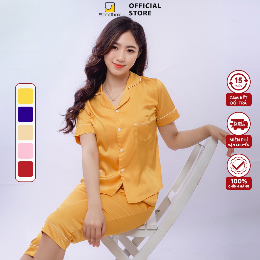 Bộ Pijama Lụa SANDBOX Áo Cộc Tay Quần Lửng Trơn Thiết Kế Tinh Tế, Trẻ Trung