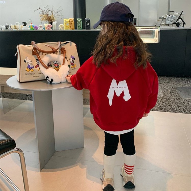 Áo Khoác Hoodie Thu Đông Bằng Vải Nhung Dày Dáng Rộng Mới Dành Cho Bé Gái