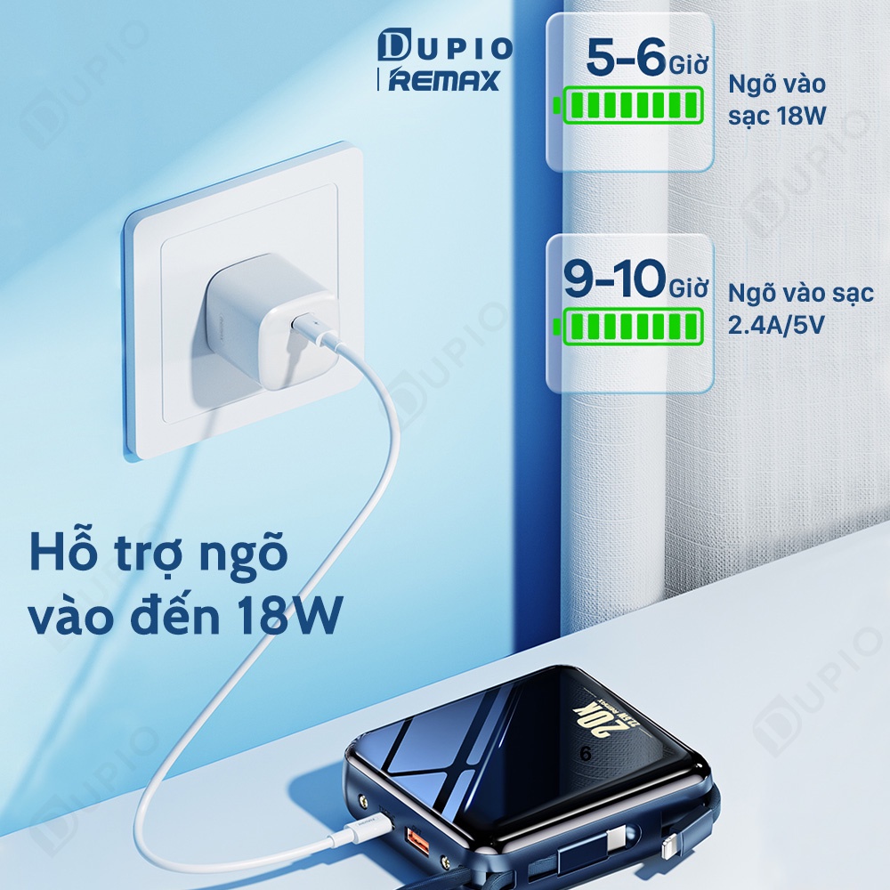 Pin dự phòng sạc nhanh DUPIO Remax PDP01 20000mah type c cute nhỏ gọn có đèn báo