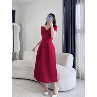 MEET - Đầm Tafta Viền Vai Midi