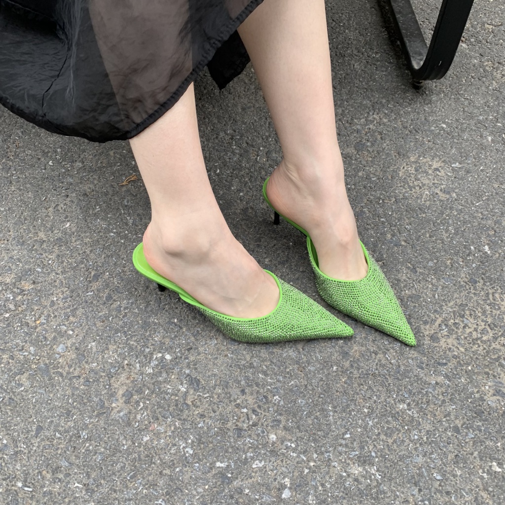 Dép Cao Gót Mũi Nhọn Đính Đá Lấp Lánh Phong Cách Mới 2023