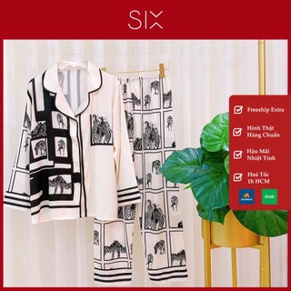 Đồ pijama lụa màu đen trắng hàng siêu đẹp phom gọn six homewear