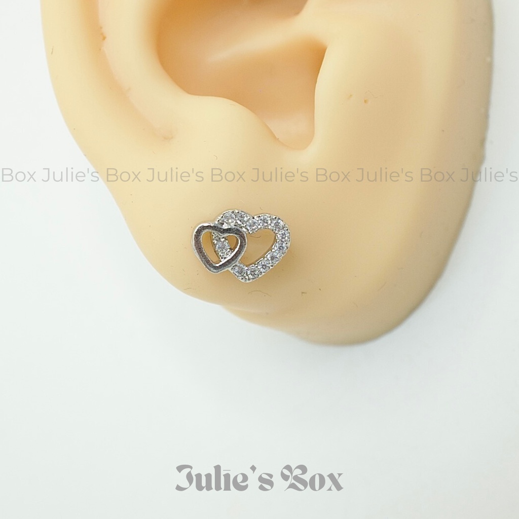 [1 Chiếc] Khuyên Tai Heart No.5 Đính Đá Màu Bạc Không Gỉ Sét Không Ngứa Bông Tai Unisex Julies Box 66