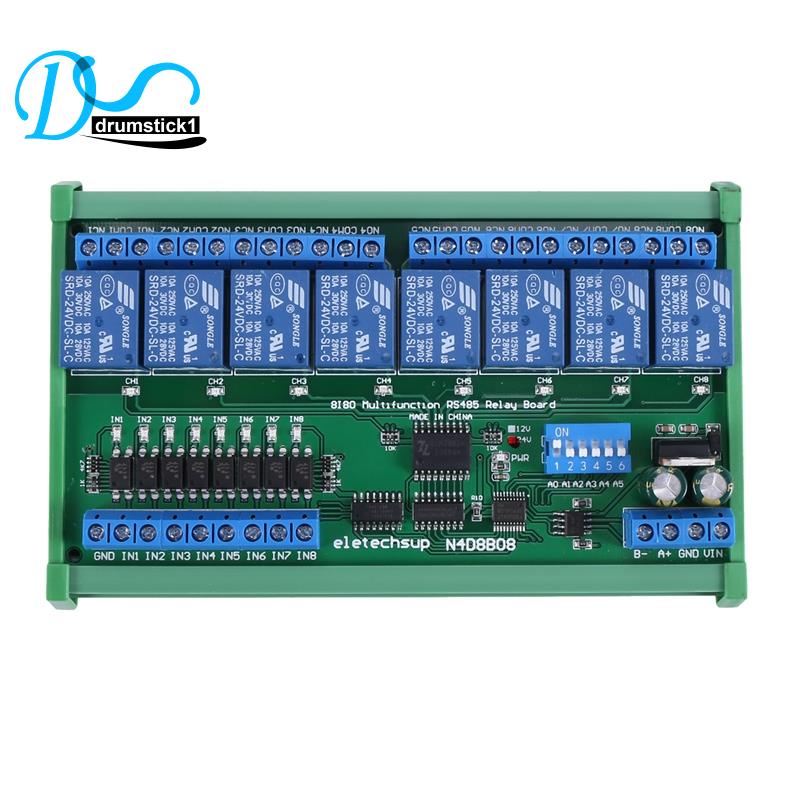 Bảng Mạch Rơ Le DC 24V 8 Ch RS485 DIN35 Cho Thiết Bị Điều Khiển Từ Xa PLC