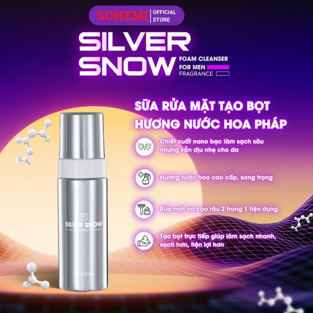 Sữa rửa mặt và bọt cạo râu 2in1 Nano bạc Nerman Silver Snow - Hương nước hoa cao cấp 150g