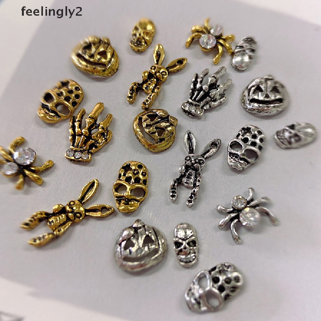 [Hàng Có Sẵn] Set 10 Đinh Tán Kim Loại Mạ Vàng / Bạc Đính Móng Tay Phong Cách Punk Halloween Ch (F)