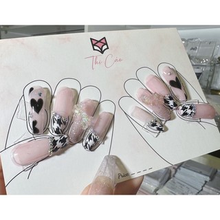 [ Nails box] Móng Úp Giả thiết kế hồng thạch phối ziczac