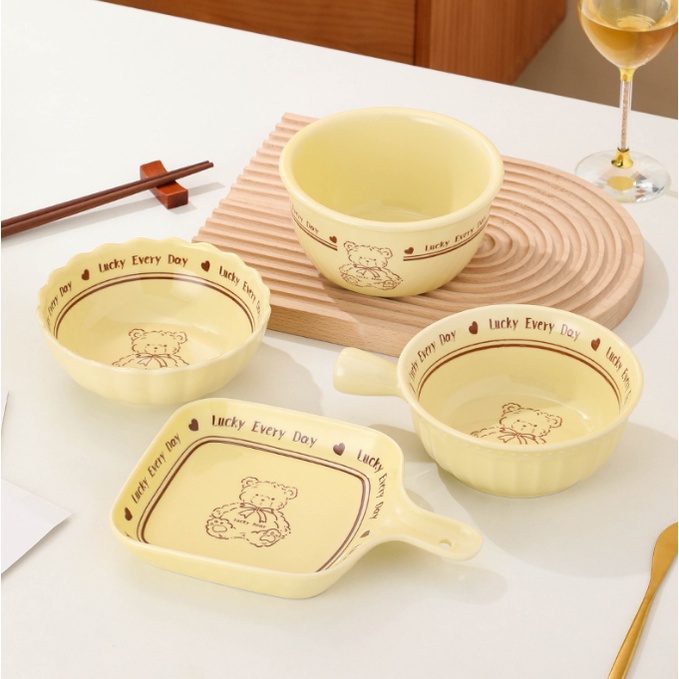 Bộ bát decor hình gấu lucky cute đáng yêu, Bộ bát ăn dặm cho bé hình gấu lucky Shopmegold1