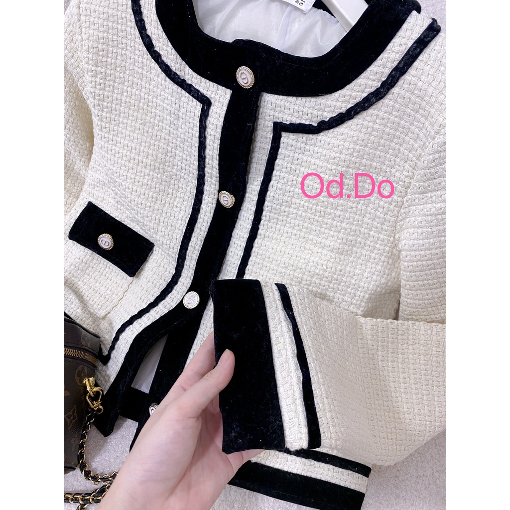 Áo Khoác Dạ Tweed Trắng Viền Đen Quý Phái Hai Lớp 👗 Tiểu Thư 👗 - Áo Dạ Tweed Trắng Viền Đen Đi Làm, Du Lịch, Tiệt...
