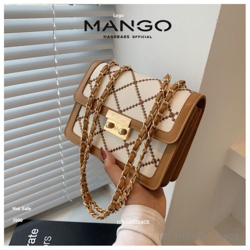 Túi xách nữ đeo chéo 3 ngăn trần trám khoá sập dây đeo da luồn xích phong cách trẻ trung