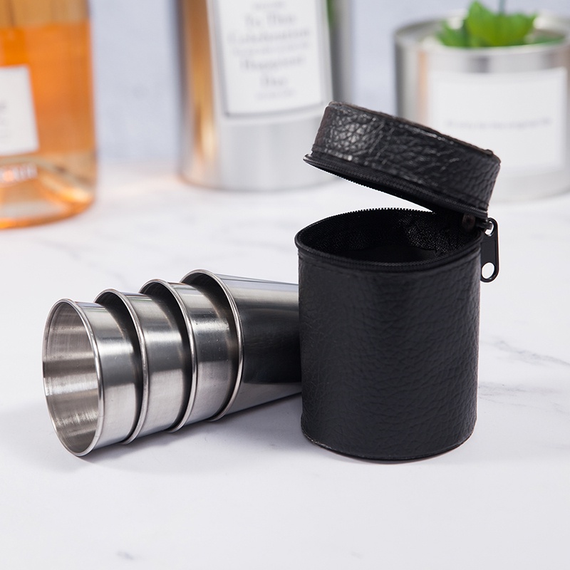 Joyfeel 4 Ly Thủy Tinh Nhỏ Bằng Thép Không Gỉ Đánh Bóng Cái/bộ Phù Hợp Với Ly Uống 30ML Có Túi Bọc Da Để Đi Du Lịch Mang Theo Nhà Bếp Quầy Bar [Thanh Toán Khi Nhận Hàng]