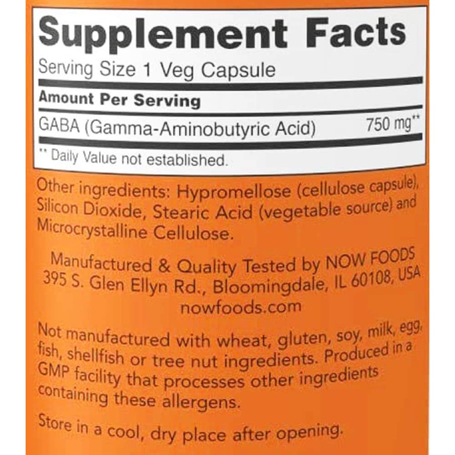 Viên uống bổ não, giảm stress Now GABA 750mg 200 viên