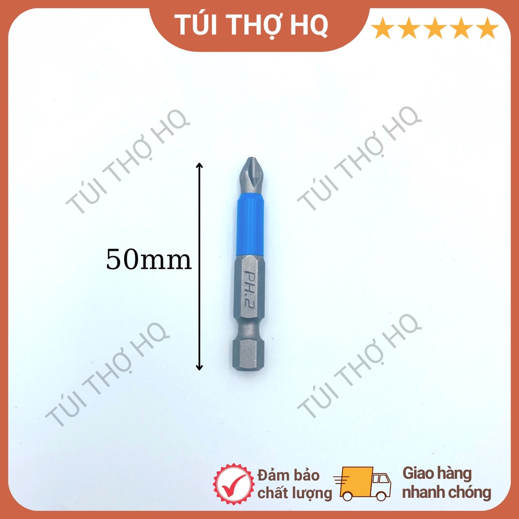 Bộ 5 mũi vít PH2 50/50/65/90/150mm chống trơn trượt, từ tính chuôi lục 6,5mm - Túi Thợ HQ