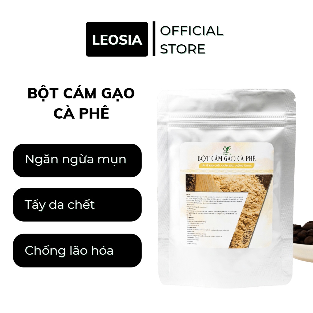 Bột Cám Gạo Cà Phê đắp mặt nạ hữu cơ Leosia nguyên chất 50G | 100% HỮU CƠ