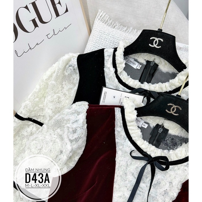 BIGSIZE Đầm nhung phối ren D43A