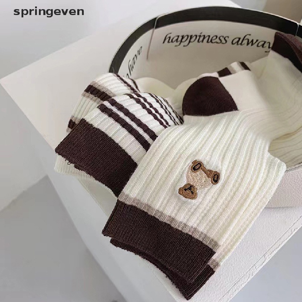 Vớ Dày Họa Tiết Sọc Trắng Đen Hình Gấu Hoạt Hình Dễ Thương Thời Trang Thu Đông Cho Nữ