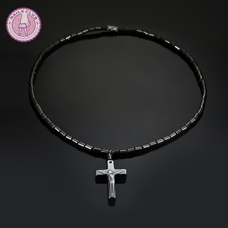 Vòng cổ Đá Hematite Màu Đen Từ Tính Mặt Thánh Giá Thời Trang Cho Nam Và Nữ