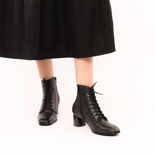 Boot nữ da thật buộc dây gót vân trụ 6p hàng vnxk - kimy store