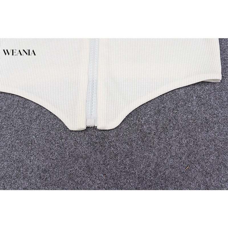 Áo Thun Crop Top Tay Dài Cổ Vuông Phối Khóa Kéo Thời Trang Cho Nữ